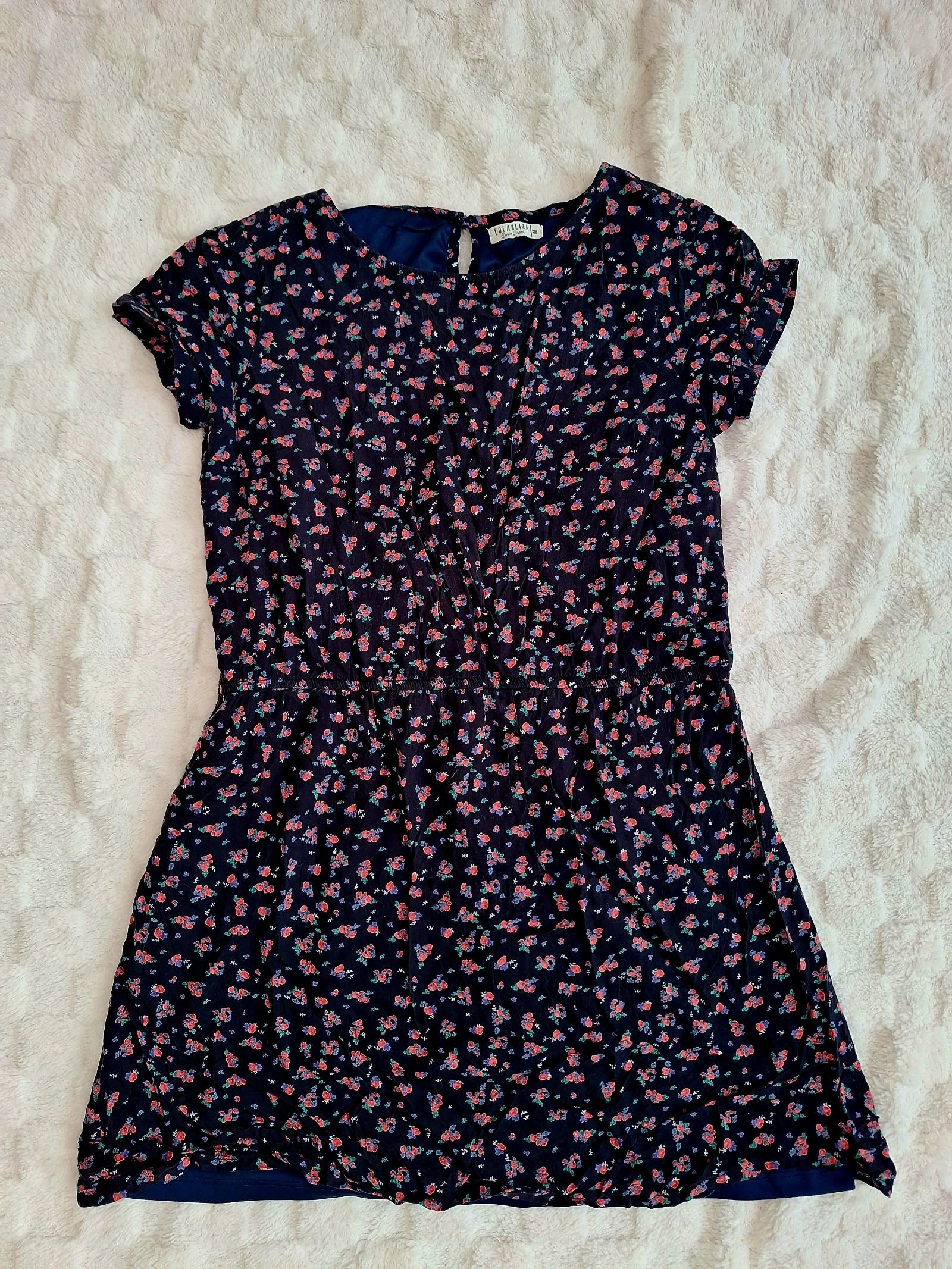 Korte bloemenjurk rood/blauw maat M